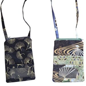 Crossbody Phone Bag ID Card Slot LOT OF 2 Decorative Asian Prints Gingko NWOT